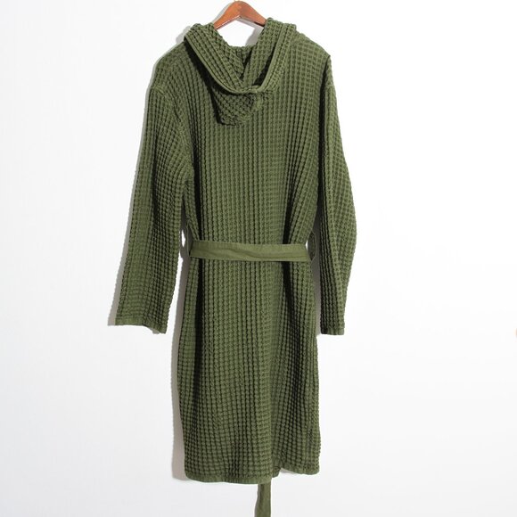 Onsen Supima Cotton Waffle Bath Robe Forest Green Unisex Hooded Size Medium - Picture 8 of 13